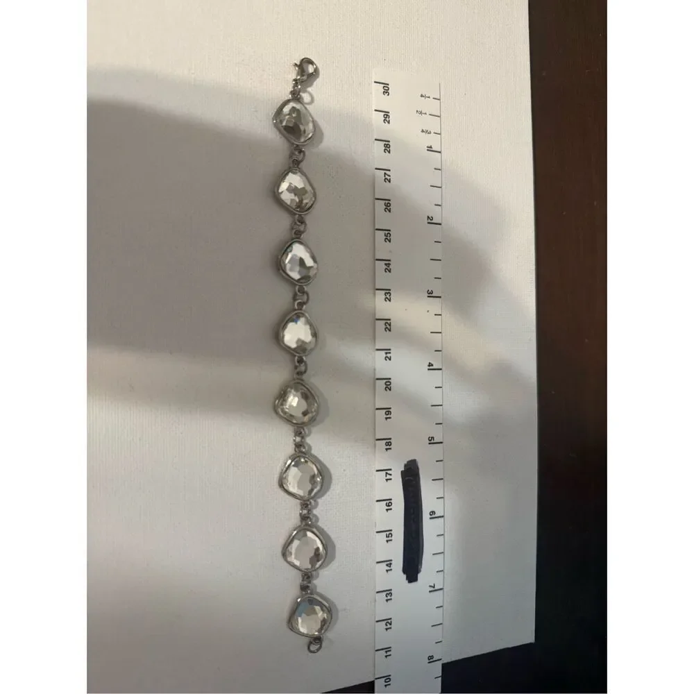 Y2K Silver toned rhinestone beaded chain‎ bracelet feminine dainty